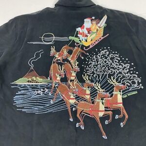 Tori Richard Shirt Mens Small Black Santa Reindeer Hawaiian Christmas